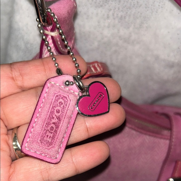 Coach RARE Vintage Suede Leather Canvas Pink Shoulder Bag with Buckle flap - Picture 15 of 17